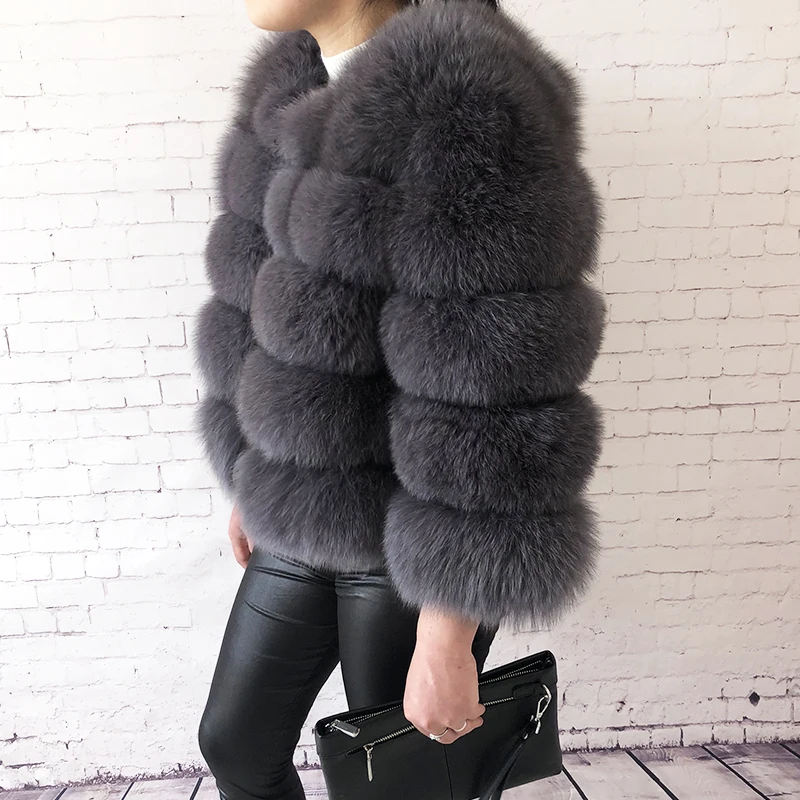 Высококачественное натуральный мех лисы пальто, женская зимняя модная теплая кожаная Шуба с натуральным мехом, короткая куртка с рукавами