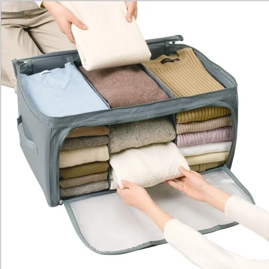 

Visual Double Open Foldable Bamboo Charcoal Home Storage Bag Box Cloths Quilt Organizer