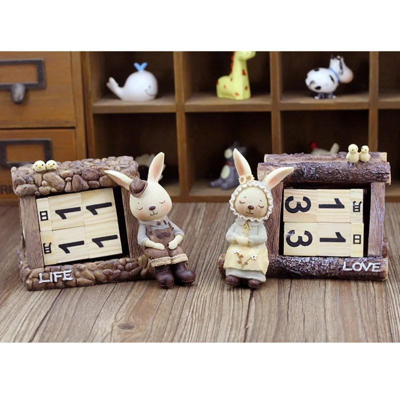 

Cartoon Miss Rabbit Calendar Resin Decoration Country Style Desk Calendar Wooden Vintage Style Calendar Perfect Decoration 66CY