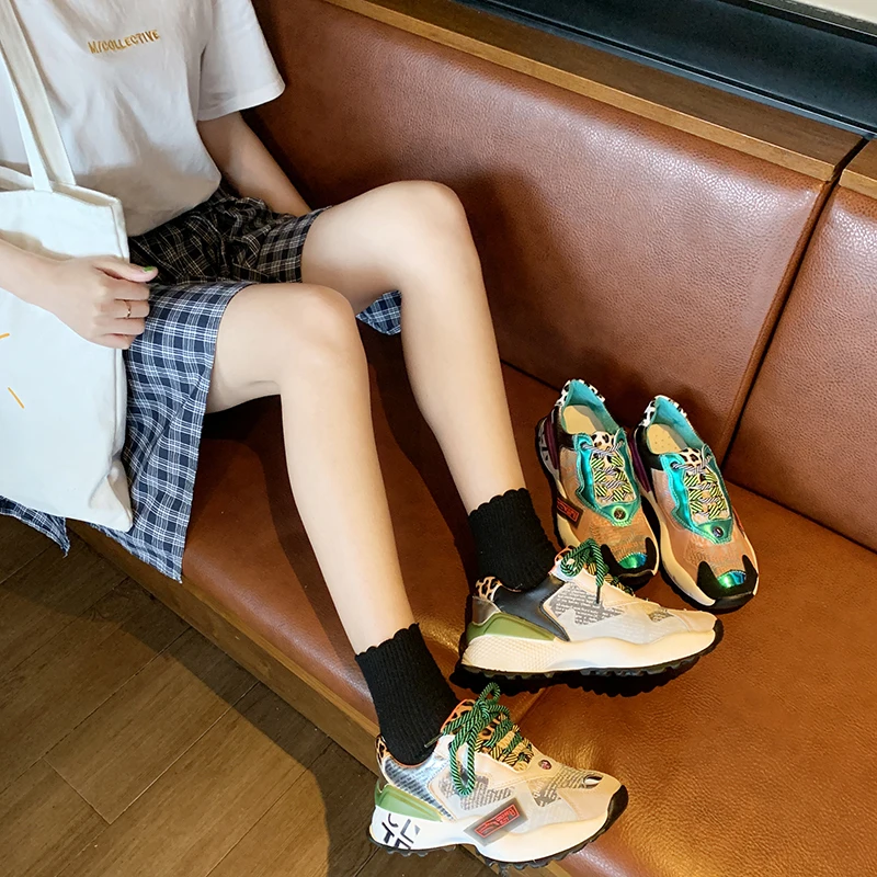Обувь на резиновой платформе с круглым носком на шнуровке женская повседневная обувь дышащие сетчатые кроссовки Женская Вулканизированная обувь Осенняя женская обувь из искусственной кожи
