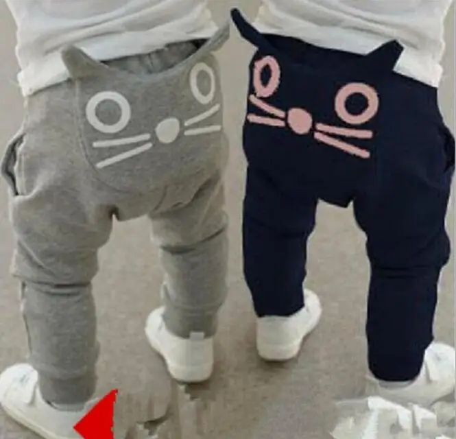 

2016 Spring Baby Boy and Girl Cartoon Cat Harem Pants Kids Baby Casual Cotton Long Trousers