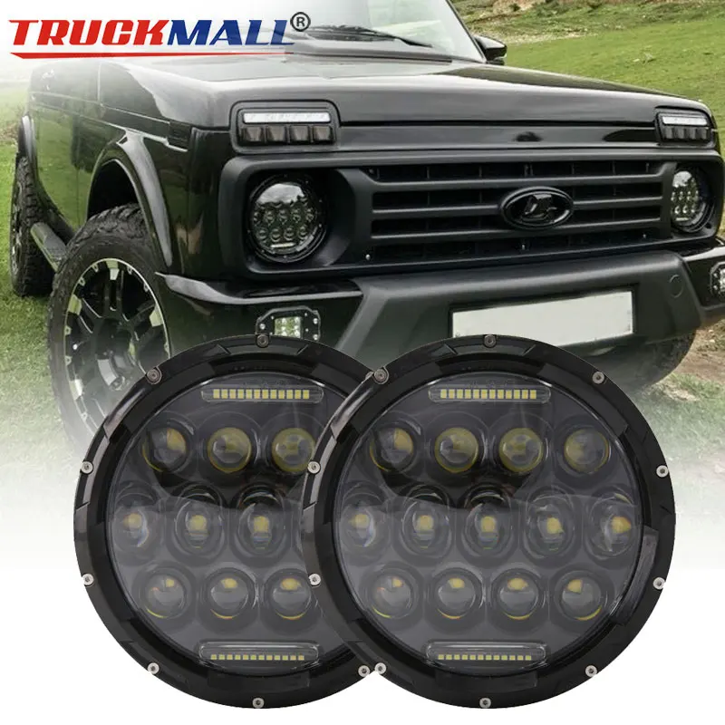 

For VAZ 2121 Lada Niva 4x4 7inch 75W 12V 24V LED Headlights with Daytime Running Light Headlamps for Jeep Wrangler Land Rover