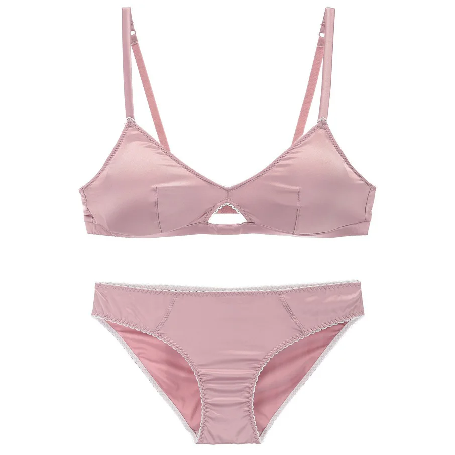 

Small lingerie hollow out small cotton cup bra and panty silk satin women sexy underwear wireless bralette with pad Bra Brief