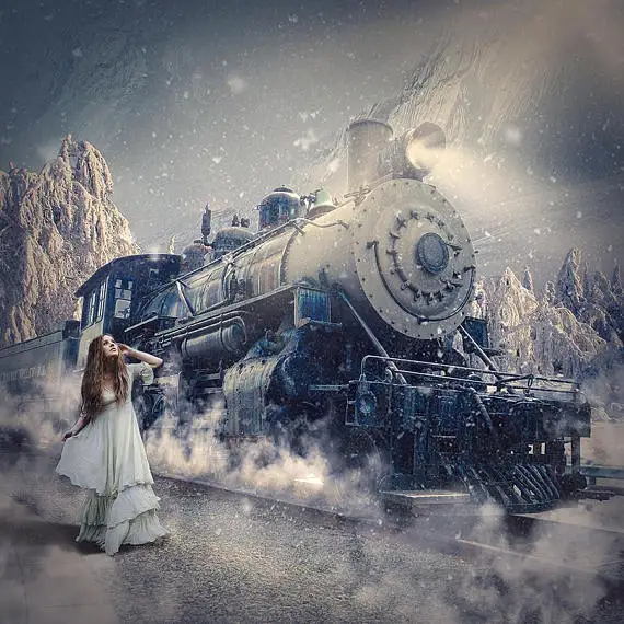 Виниловый тканевый фон Polar Express train mountain snow model Railway высокого качества с