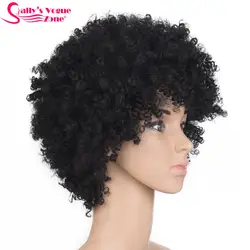 Sallyhair высокое Температура синтетические Короткие Америка афро кудрявый вьющиеся натуральный черный Цвет парик Средняя Размеры
