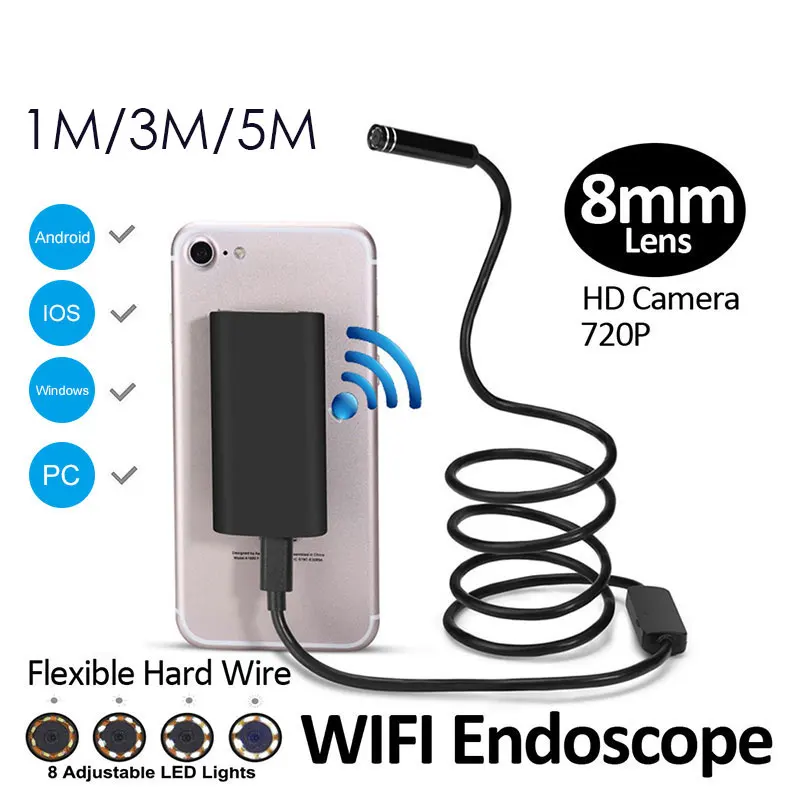 

Black Endoscope Photos Inspection Computers Durable Ear Cleaning Tool Camera Real-Time Video Portable Monitoring 8MM