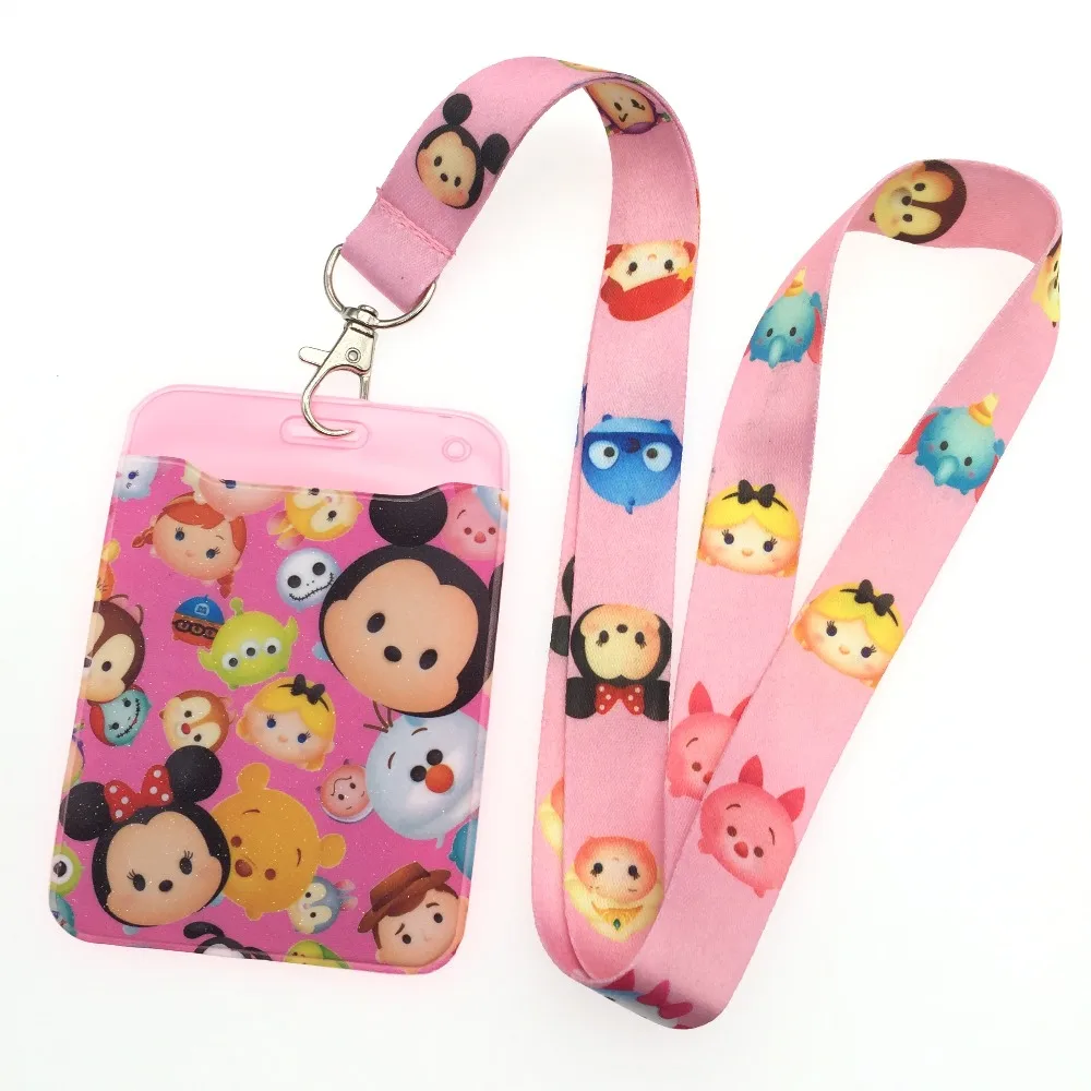 

pink 1pcs Cartoon tsum mickey minnie Lanyard Key Chains Pendant party Gift Neck Strap Card Bus ID Holders Identity Badge Lanyard