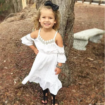 

pudcoco 2-7Y baby girls dress Children Baby Girl Three Quarter Sleeve white lace Long dress Kid Princess Party Kids BEBE Dress