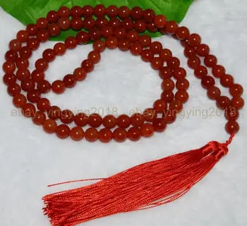

Free shipping@@@@@8mm Natural Red Agate Chalcedony Tibet Buddhist 108 Prayer Beads Mala Necklace