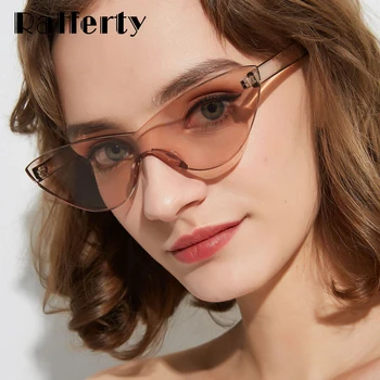 

Ralferty 2019 Fashion Cat Eye Sunglasses Women Brand Designer One Pieces Integrated Eyewear Rimless Goggles Summer Shades W9807
