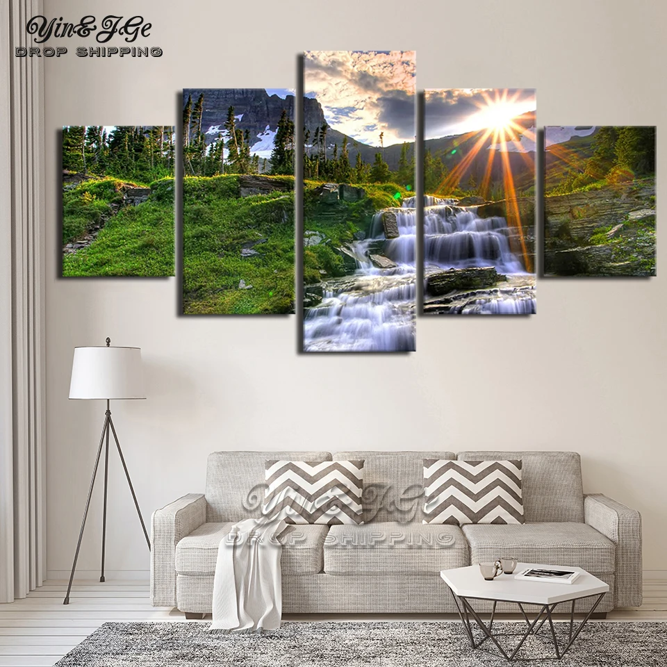 WATERFALL AT SUNRISE CANVAS PRINTS WALL ART PICTURES PHOTOS ROOM DECOR LANDSCAPE