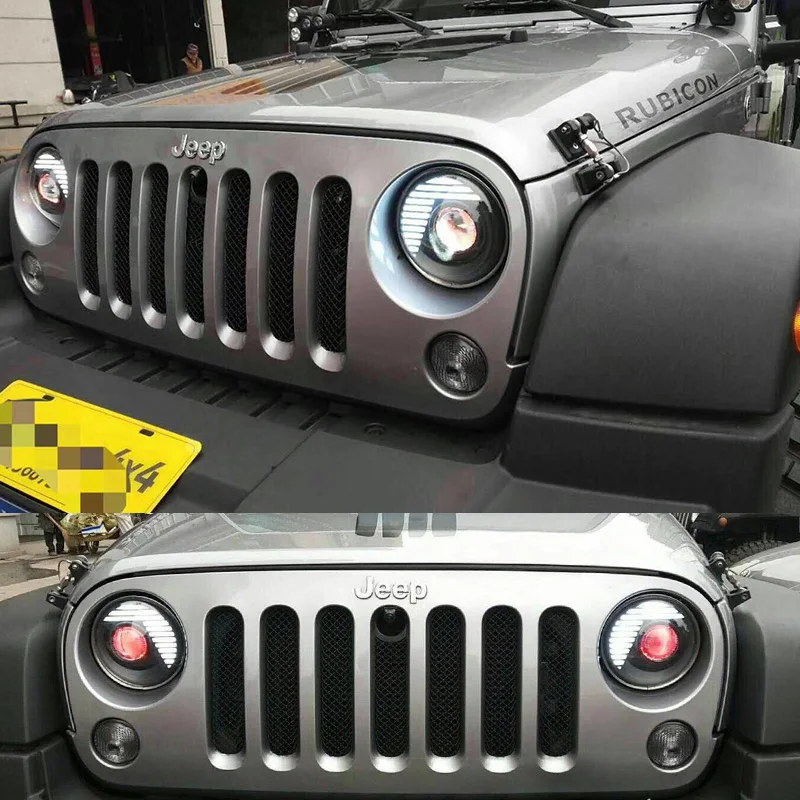 FADUIES 7 Inch LED Headlight H4 High Low Beam With Halo Angel Eyes For Lada 4x4 urban Niva Jeep JK Land rover defender Hummer  (12)