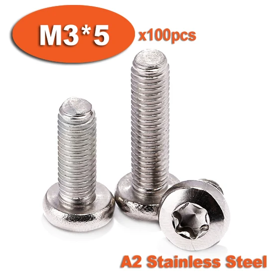 

100pcs DIN7985 M3 x 5 A2 Stainless Steel Torx Pan Head Machine Screw Screws