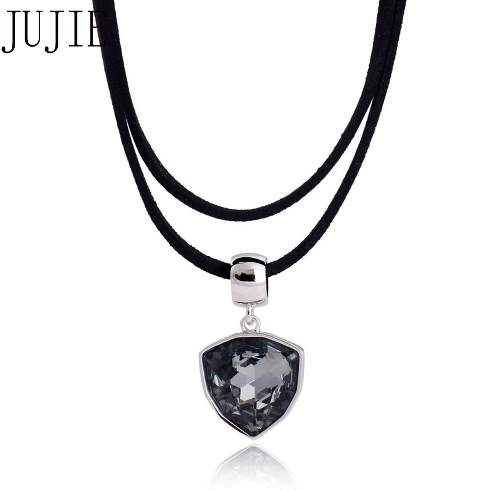 

JUJIE Korean new simple temperament crystal necklace clavicle chain fashion wild multi-layer leather rope necklace short female