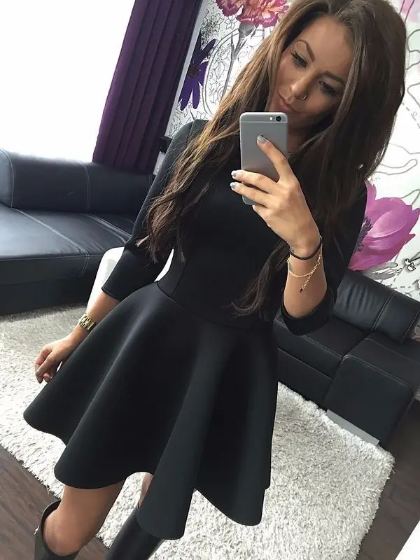 

Skater Dress Sexy Winter Evening Party 3/4 Sleeve Fashion Women Bodycon Mini