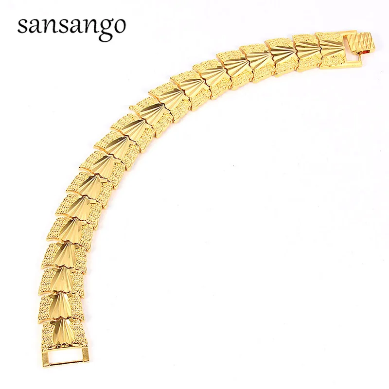 New Arrival Hip Hop 24K Golden Curb Link Chain Bracelet Male Jewelry For Men Women Luxury Bangle Party Gift Wholesale 18cm