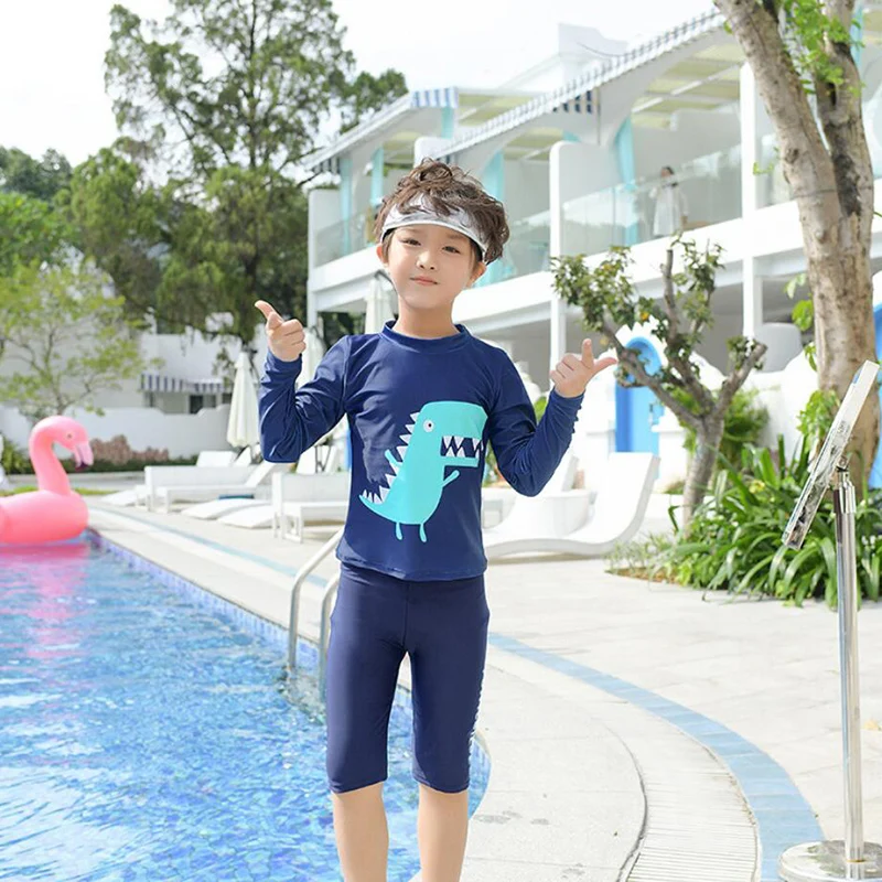 Sunny eva мальчик купальник с длинным рукавом динозавр две детали с принтом Купальник Дети Купальники пуш-ап для детей