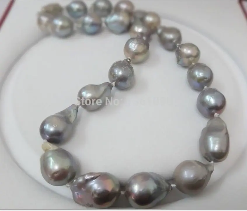 

xd 00631 NATURAL AUSTRALIAN SOUTH SEA GENUINE GRAY BAROQUE PEARL NECKLACE