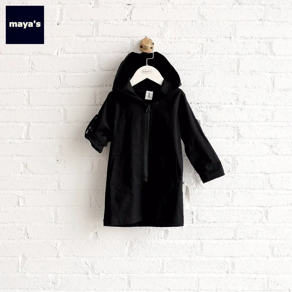 Mayas/черные детские куртки с длинными рукавами и аппликацией волка модные хлопковые мягкие дышащие пальто однотонная верхняя одежда для малышей 82030