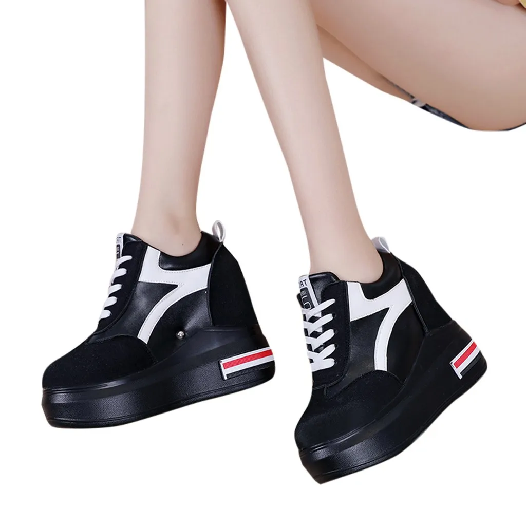

Height Increase Shoes For Women Lace-up Vulcanized Shoes Ladies Shoe Fashion Spring Autumn Women Female Thick-Soled Sneakers
