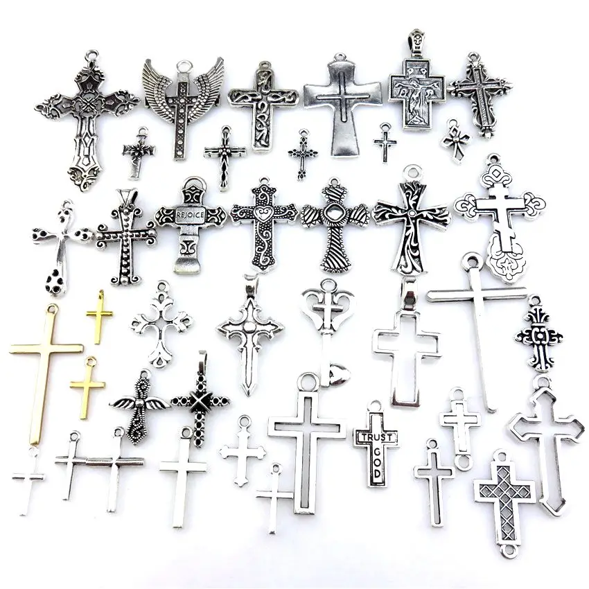 21714 простые подвески в виде креста и крыльев Иисуса, винтажные подвески из серебра/золота, ручная работа, сделай сам, ожерелье No49-71