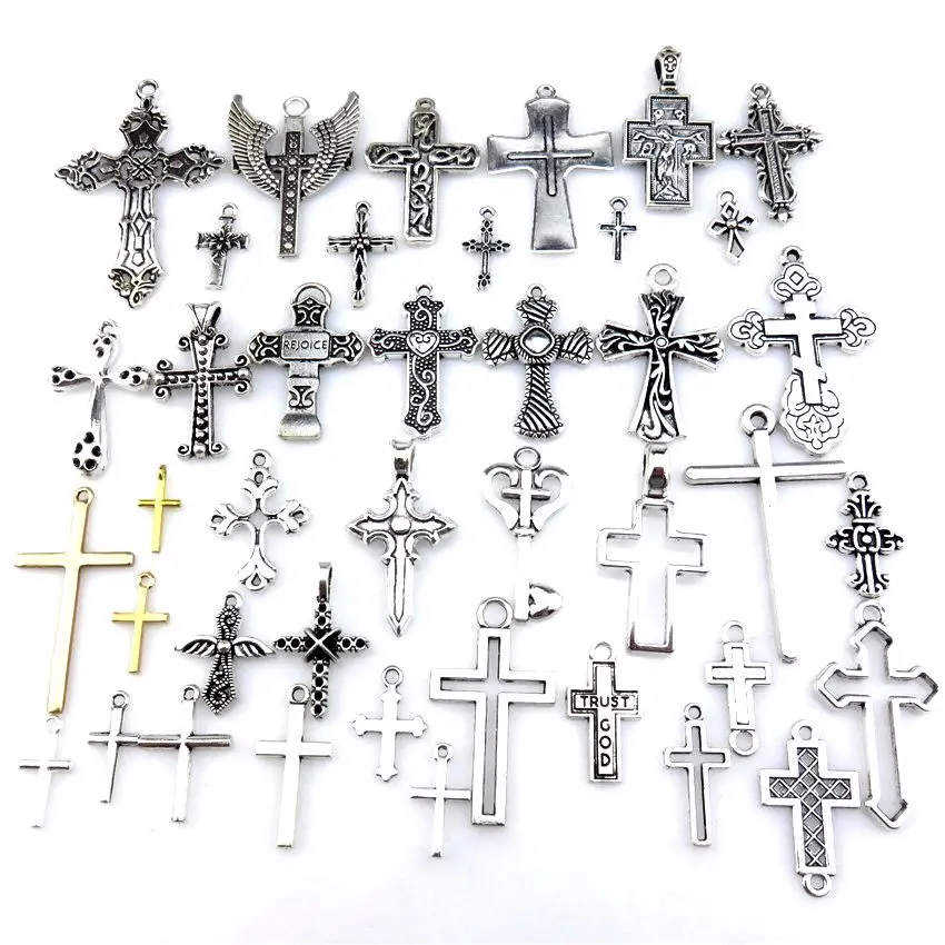 

21714 Simple Cross Jesus Wings Charms Vintage Silver/Gold Pendants Jewelry Making Crafts Handmade DIY Necklace No49-71