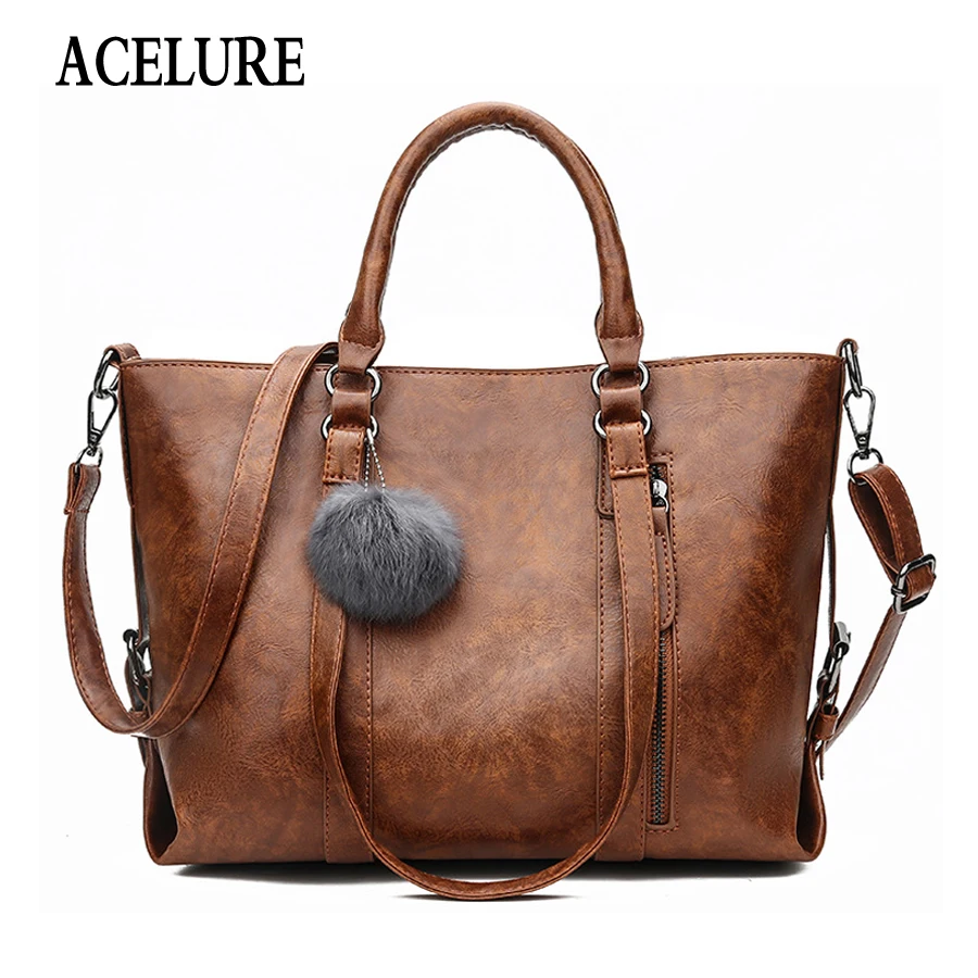 

ACELURE Luxury Hairball Shoulder Bags Women Bags Designer PU Leather Handbags Bags for Women Large Hand Bag Top-handle Bags Tote