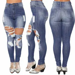 2019 Новая мода женские джинсы деним отверстие женский Высокая талия стрейч женское платье брюки 3,20