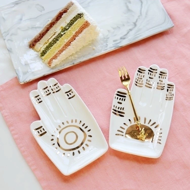Golden Palm Dessert Snack Plate Ceramic Jewelry Plate Decorationin