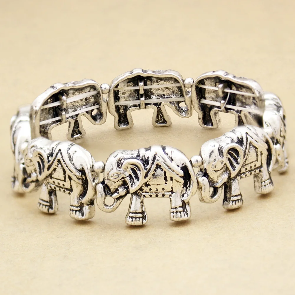 Серебряный Счастливый слон, Африканский индийский Ганеша, растягивающийся браслет с животными, браслет для женщин и мужчин, талисманы, любовные манжеты, индийские ювелирные изделия