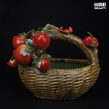 

The peach fruit bowl tycoon Shiwan doll boutique creative ceramic fruit basket dining room decoration decoration