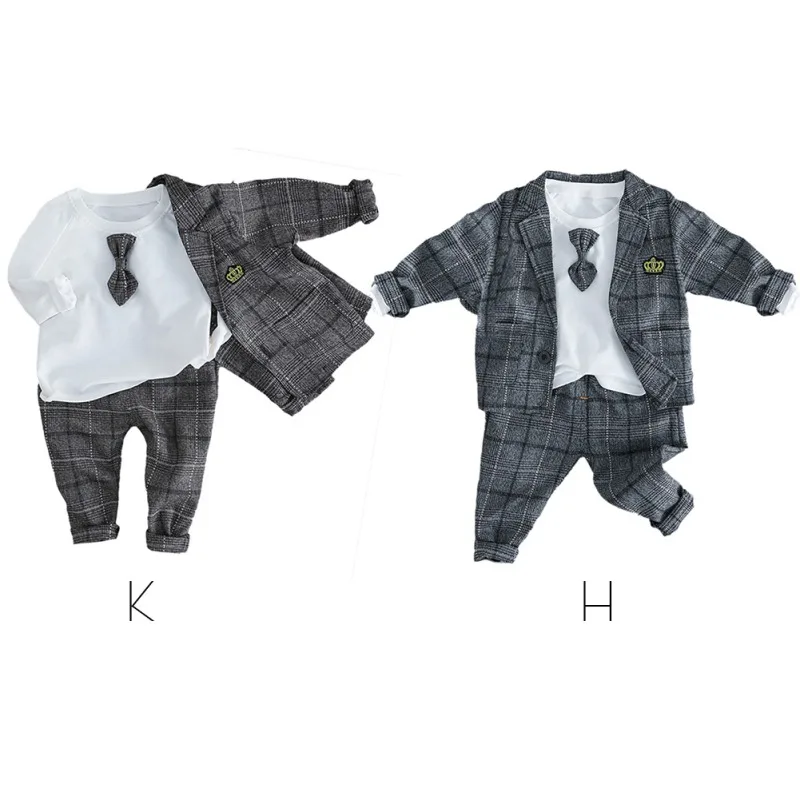 

3pcs/Set 1-4Y Kids British Gentleman Suit Baby Boy Clothing Infant Long Sleeve T-shirt Coat Pants Clothes Autumn Spring Set