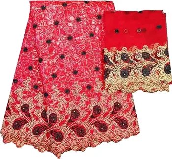 

5+2yards red african bazin riche getzner fabric african lace fabric 2019 high quality nigerian lace fabrics for dress HL-A1