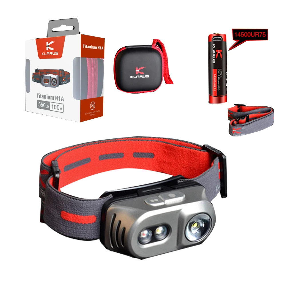 

KLARUS Titanium H1A headlight XP-L V6 LED max. 550LM lighting levels + 14500 Battery with Micro-USB Charging Port