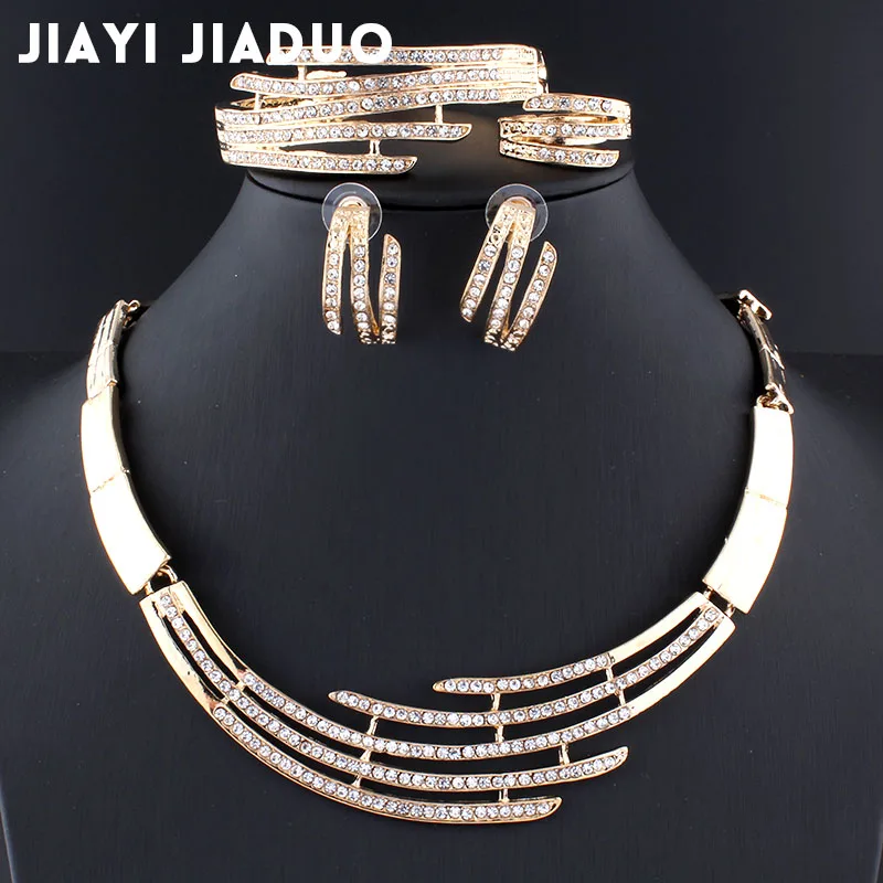 Африканские Украшения jiayijiaduo набор украшений для женщин Свадебное ожерелье серьги, браслет, кольцо набор золотого цвета Кристалл Классический ожерелье набор