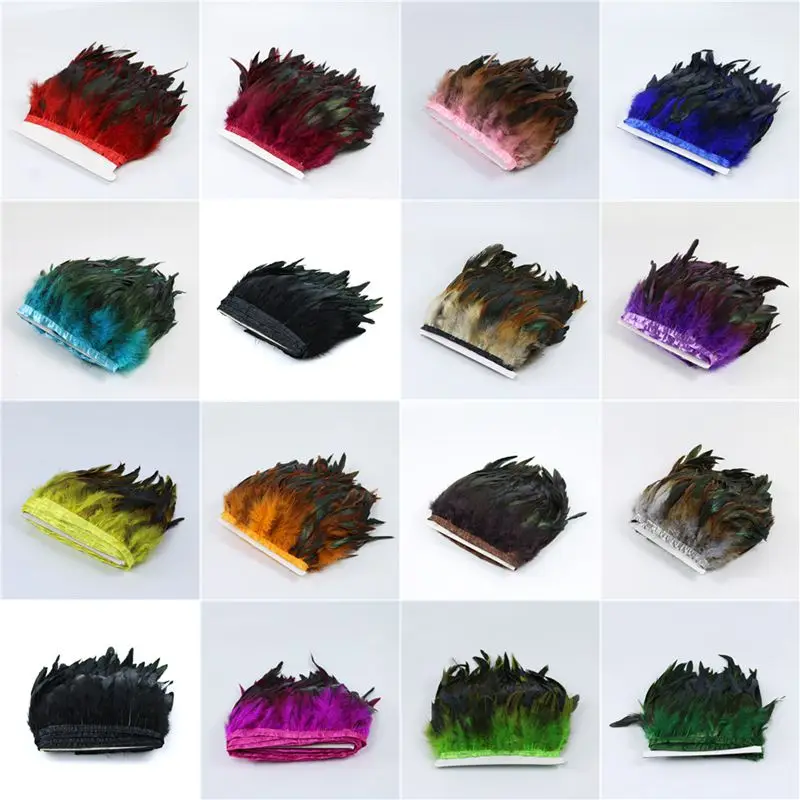 

15 Colors 1 Meter Width 15-20 CM Dyed Multicolored Rooster Cock Schlappen Feather Ribbon Lace Trim DIY Clothing Party Decoration