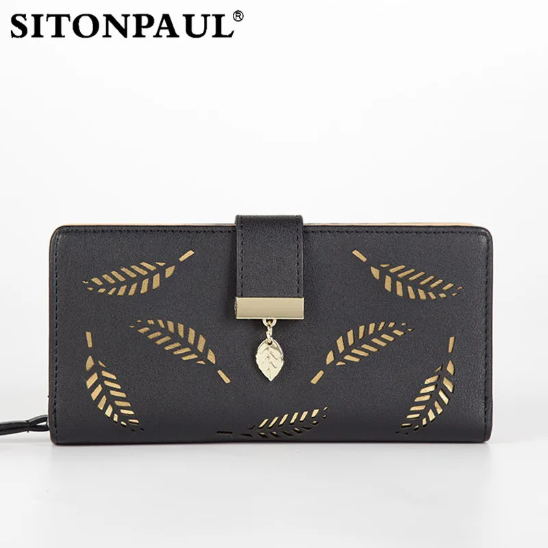 SITONPAUL Lady Wallets Coin Card Purse Leaves Hollow Women Wallet