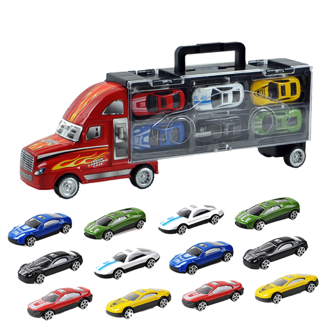 Портативный контейнеровоз моделирование сплава автомобиля контейнеровоз с 12 шт. маленький автомобиль игрушки подарочный набор для детей