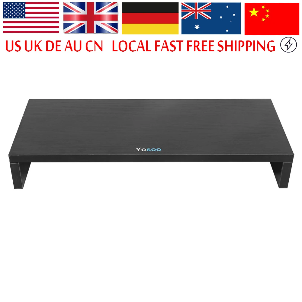 

Black Wooden Monitor Stand LED LCD Computer Monitor Riser Desktop Organizer Display Shelf