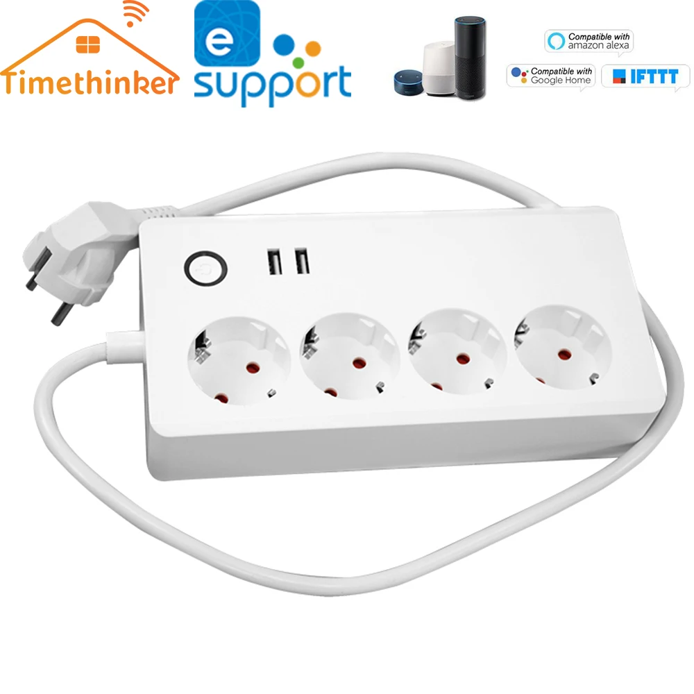 

Timethinker Ewelink Wifi Power Strip EU Smart Socket APP/Voice Control 2 USB Ports for Alexa Google Home Automation Timer Module