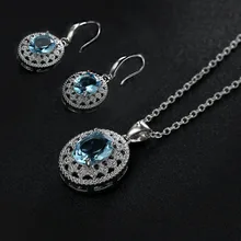 Модное круглое ожерелье с морской синей огранкой из циркона для женщин, серебряная цепочка со стразами ожерелье, свадебные ювелирные изделия Z3D246