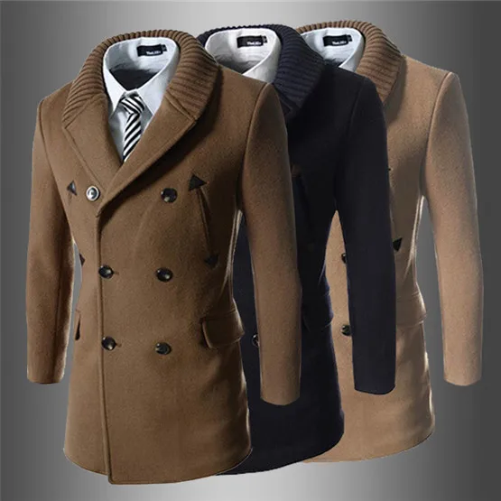 Fashion London Knitting Collar Wool Coat For Men Lapel