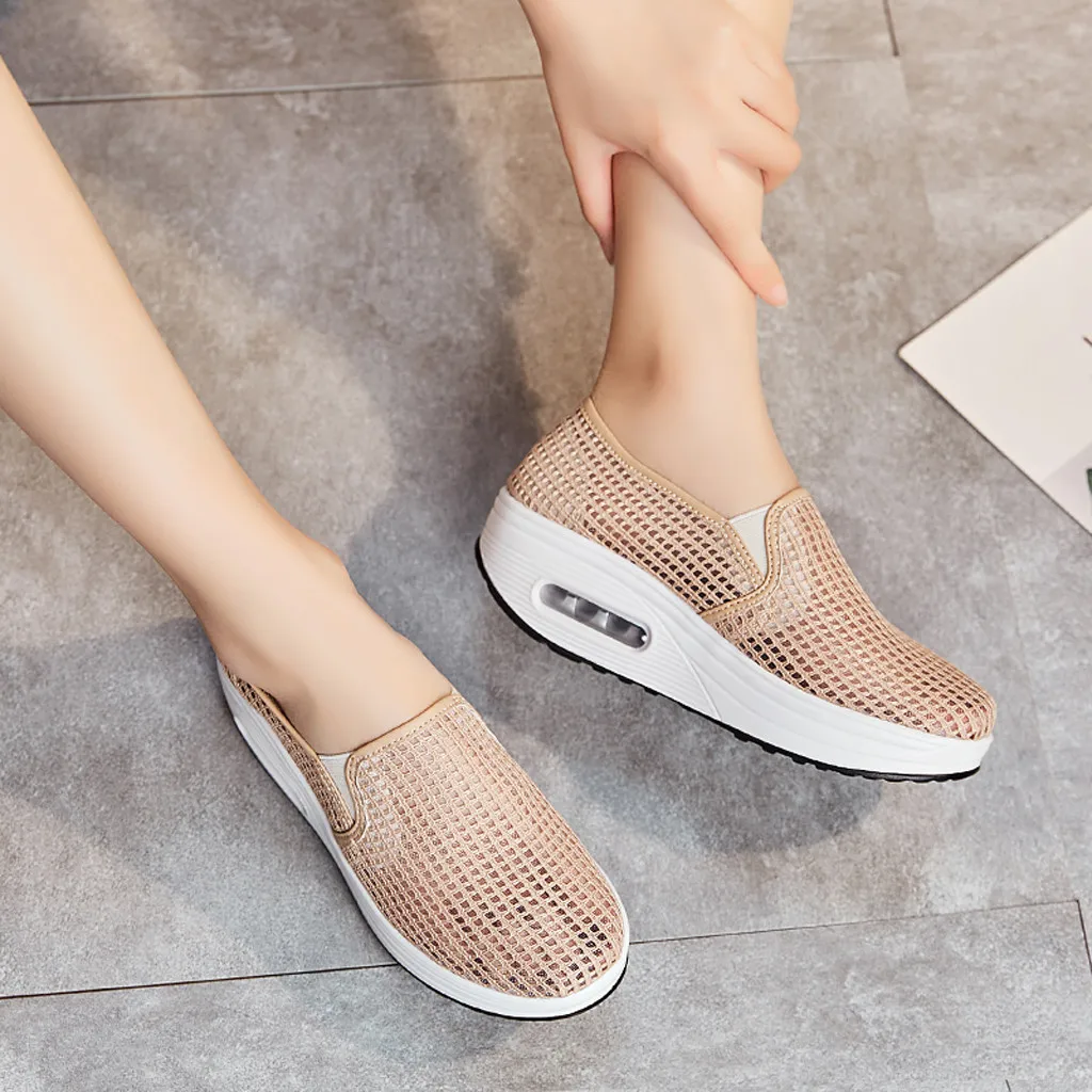SAGACE Women Mesh Breathable Walking Sneakers Slip On Sports Shoes Vulcanized Sneakers Shoes Ladies Casual Loafers Shoes