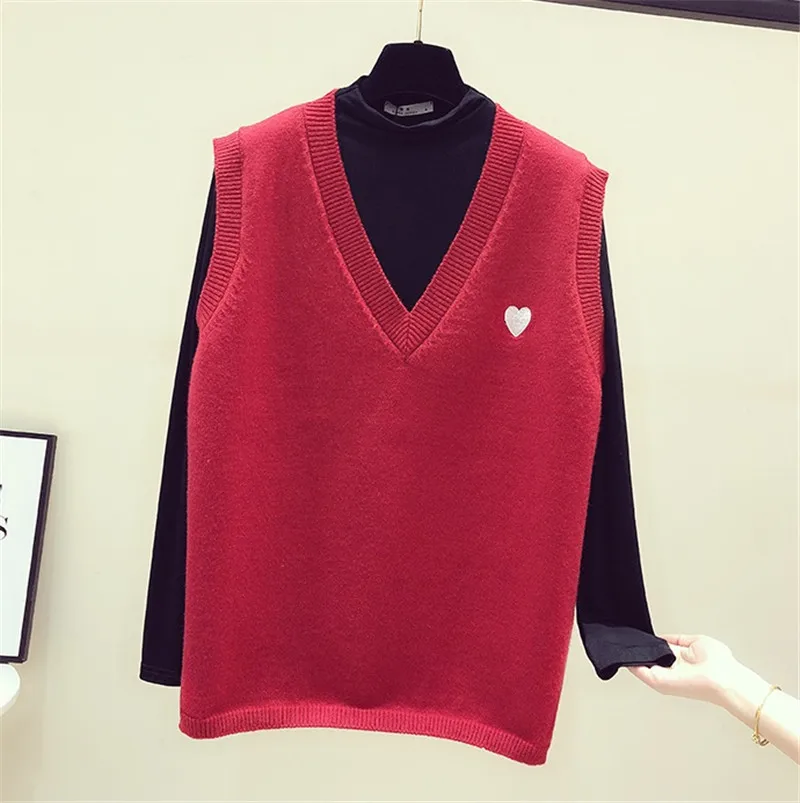 2019 новый свитер жилет v-образным вырезом пуловер SleevelessWomen вязаный свитер Одноцветный вышивка свободный Модный повседневный женский