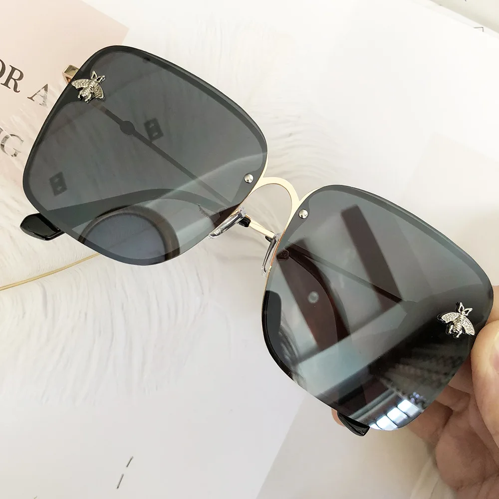 HBK, роскошные квадратные солнцезащитные очки в виде пчелы, для женщин и мужчин, Ретро стиль, фирменный дизайн, металлическая оправа, негабаритные солнцезащитные очки для женщин, грандиентные оттенки Oculos