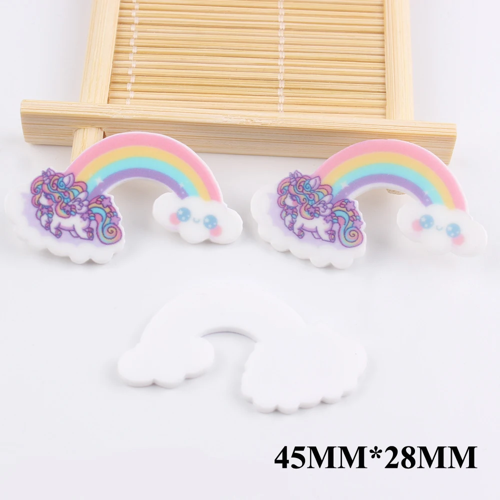

50pcs 45*28MM Unicorn Rainbow Resin Flatback Cute Planar Resin Cabochon DIY Craft Embellishments For Houten Decoratie FR087