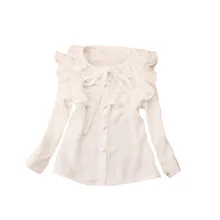 Белые шифоновые рубашки для девочек, топы на весну-осень, блузки для студентов, топы для детей-подростков, весенне-осенние детские костюмы для 18 месяцев, 4, 6, 8, 12, 14 лет