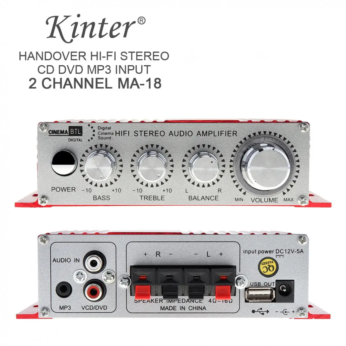

Red MA-180 Mini USB Car Boat Audio Auto Power Amplifier 2CH Stereo HIFI Amp 12V/5A