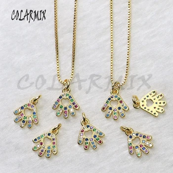 

12 Pcs Tiny hand shape zircon charms pendant necklace wholesale Jewelry Gold color necklace for jewelry gift for lady 5451