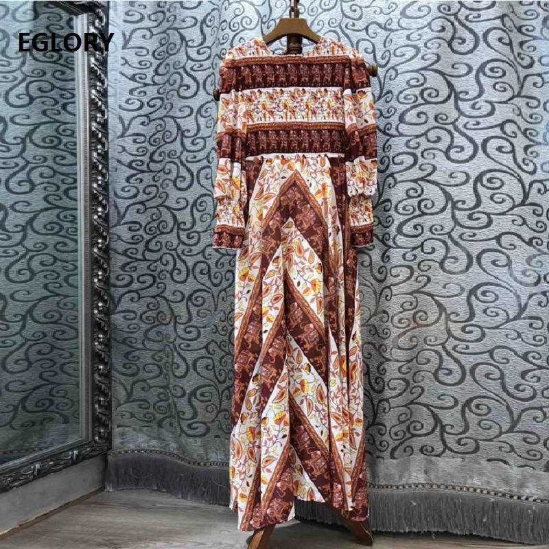 

Bohemian Long Dress 2019 Autumn Fashion Style Women O-Neck Cute Animal Print Long Sleeve Maxi Dress Casual Beach Ladies Vestidos